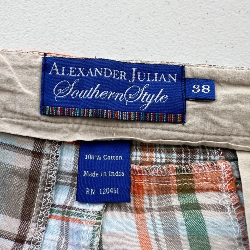 Alexander Julian Southern Style Chino Shorts Men's 38 Multicolor Patchwork Plaid